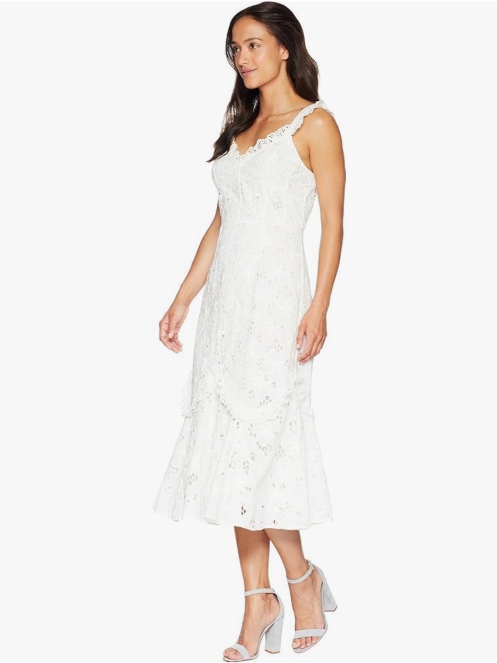 Rebecca Taylor White Eyelet Lace Midi Dress Women’s Size 6